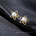 Lovely Star Shape Gold Plated Freshwater Pearl Sterling Silver Stud Earrings